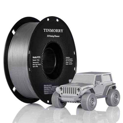 Metallisch PETG-Filament 1,75 mm,TINMORRY PETG-Eco-3D-Druck-Filament, kompatibel mit Bambu Lab FDM 3D-Drucker, 1 kg, 1 Spule, Silber von TINMORRY