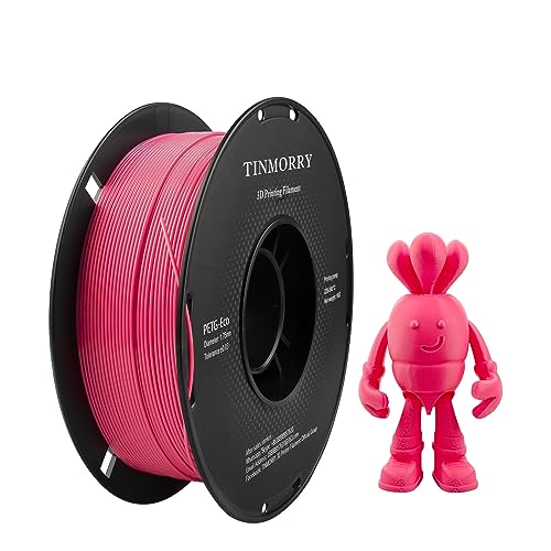 PETG Filament 1.75mm, TINMORRY Verbessert PETG-Eco 3D-Druckmaterialien, Kompatibel mit Bambu FDM 3D Drucker, 1 KG 1 Spule, Fluorescent Rose Red von TINMORRY