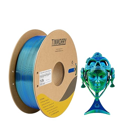 Silk Dual-Color PLA Filament 1.75mm, TINMORRY 2 in 1 Coextrusion Filament 1.75 PLA, Kompatibel mit Bambu FDM 3D Drucker, 1 Spool, Dark Blue/Emerald Green von TINMORRY