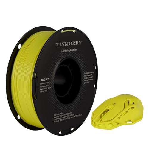 TINMORRY ABS Filament 1.75mm, ABS (Pro) 3D Drucker Filament 1KG, gute Hitzebeständigkeit, stark & haltbar, Maßgenauigkeit ±0.03mm, perfekte Kompatibilität mit Bambu Lab X1C FDM 3D Drucker,gelb von TINMORRY