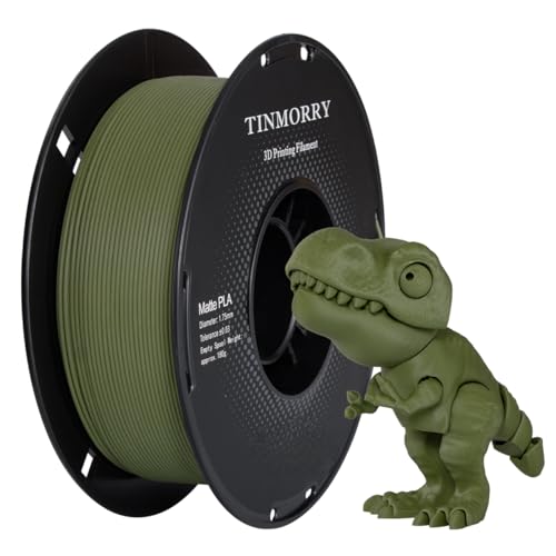 TINMORRY Matt PLA Filament 1,75 mm, Glanzfreie Farbe, Matt Textur, 1 kg Spule (2,2 lbs), Hohe Kompatibilität mit Bambu Lab FDM 3D Drucker, Matt Armee-Grün von TINMORRY