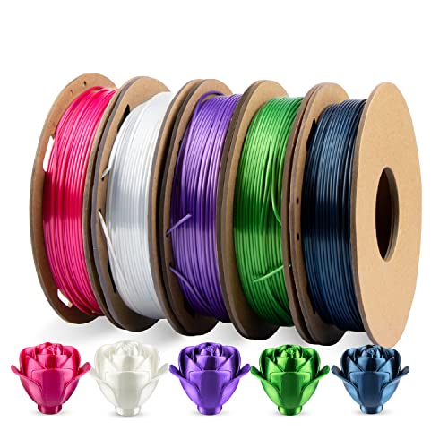 Ultra Silk+ PLA Filament 1.75mm Combipack, TINMORRY 3D Drucker Filament, Nettogewicht 1.25 kg, Perlweiß, Blau, Rosenrot, Grün, Violett von TINMORRY