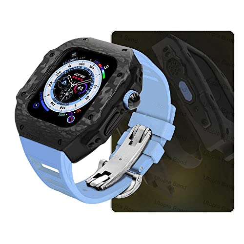 TINTAG Luxus-Modifikationsset für Apple Watch Ultra 49 mm Kohlefaser-Hülle für iWatch 8, 7, 6, 5, 4, SE, 45 mm, 44 mm, Fluorkautschukband, 45 mm, Achat von TINTAG