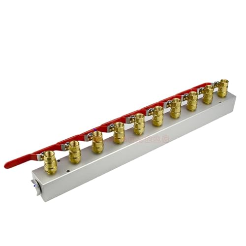 TINTAG Mit Kugelfahn, 40 x 40 mm, G1/2 Zoll in x 1/4 Zoll BSP-Buchse, 2, 3, 4, 5, 6, 7, 8, 9, 10, 12-Wege-Luftverteiler aus massivem Aluminium (10-Wege, 12-Port) von TINTAG