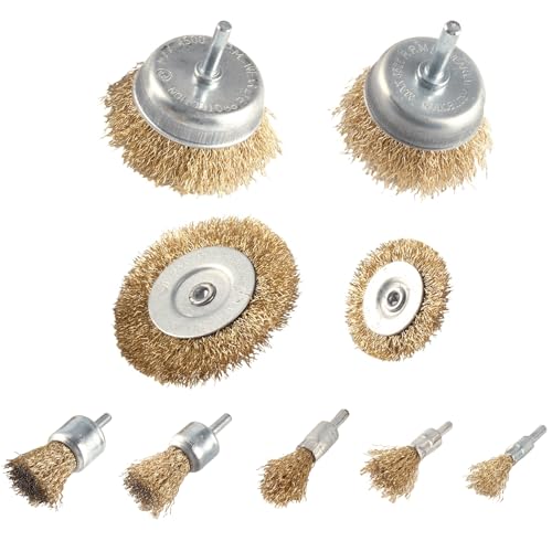 TIOMIOSEA 9-teiliges Drahtbürste Set für Bohrmaschinen, Schleifbürsten - Vermessingt Stahlbürste, Drahtbürste Akkuschraube zum Entfernen von Rost, Korrosion, Entgraten von TIOMIOSEA