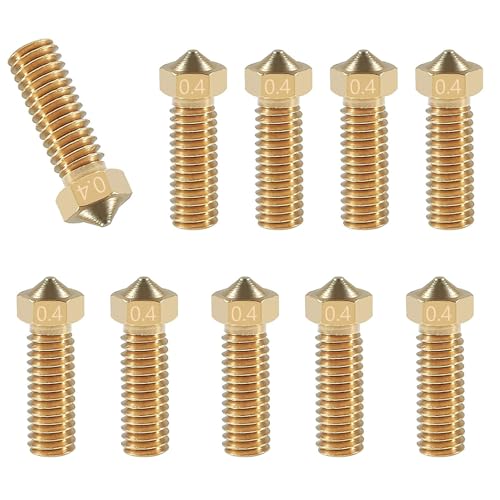TIOPY Volcano 3D Drucker Düsen Set 0.4 mm, 10 Stück Messing, für 1.75 mm Filament 3D Drucker Artillery Genius/Sindwinder X1/Anycubic Kobra 2/Vyper von TIOPY