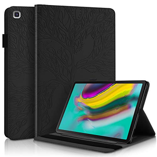 Samsung Galaxy Tab S5e 10.5 2019 SM-T720/T725 Hülle Premium PU Leder Stand Flip Wallet Case Mehrere Betrachtungswinkel Leichte Folio Cover mit Kartenfächern Stylus Schlaufe Gummiband – Schwarz von TIPOYOROO