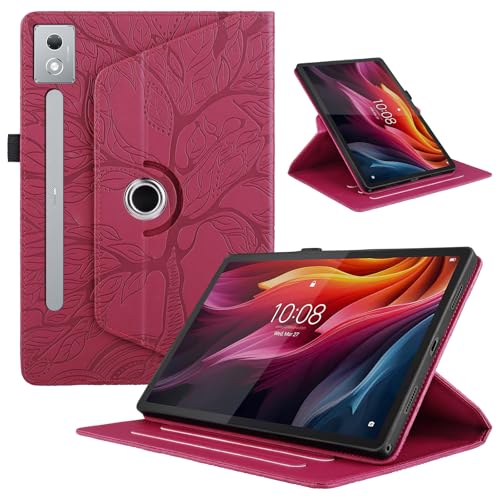 TIPOYOROOS Drehbare Schutzhülle für Lenovo Tab P12 Pro 12,8 Zoll 2025, PU-Leder, Folio, Klappständer, Rot von TIPOYOROOS