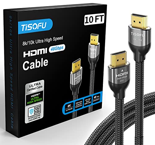 TISOFU Ultra-zertifiziertes 10K 8K HDMI-Kabel, 3 m: HDMI 2.1 Kabel, 48 Gbit/s, High Speed Premium geflochtenes Kabel, 8K @ 60Hz 4K @ 120Hz 4K @ 144Hz HDCP 2.2&2.3 CL3 ARC eARC für HD/HDR/HDTV von TISOFU
