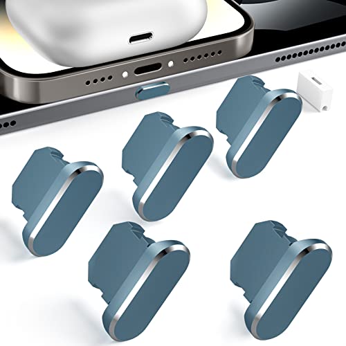 TITACUTE 5 Stück Staubschutzstecker für iPhone 14/14 Plus/14 Pro/14 Pro Max/13/13 mini/13 Pro/13/12/11/11 Max/SE, Metall Staubstecker Stpsel Aufladen Schutzkappe Port Kappenschutz iPad Airpods, Grau von TITACUTE