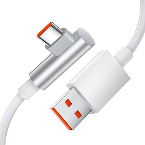 TITACUTE USB C kabel 90 Grad 1, 8M/6FT, Gaming Ladekabel für Xiaomi 11T 12 Pro 120W 6A Winkel Schnellladekabel 67W Datenkabel Fast Turbo Charge Mi 12X 12S Ultra 11 Redmi Note 10, Weiß von TITACUTE