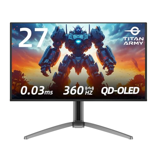 TITAN ARMY 27 Zoll QD OLED Gaming Monitor, 360Hz, QHD 2560x1440, 0.03ms GTG, Adaptive-Sync Rahmenloser Monitor, 99% DCI-P3 HDR400, Low Blue Light Verstellbarer Ständer, Type-C 65W/DP/HDMI/USB, G27T8T TITAN ARMY 27 Zoll QD OLED Gaming Monitor, 360Hz, QHD 2560x1440, 0.03ms GTG, Adaptive-Sync Rahmenloser Monitor, 99% DCI-P3 HDR400, Low Blue Light Verstellbarer Ständer, Type-C 65W/DP/HDMI/USB, G27T8T von TITAN ARMY