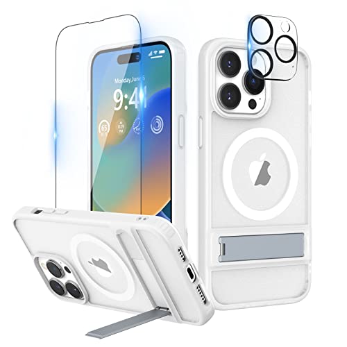 TIVSAN Magnetische für iPhone 14 Pro Max Hülle mit Glas-Displayschutzfolie & Kameraschutz, Ständer, mit Magsafe, durchscheinende Matte Rückseite, schlanke Schutzhülle mit Ständer, 6,7 Zoll, Weiß TIVSAN Magnetische für iPhone 14 Pro Max Hülle mit Glas-Displayschutzfolie & Kameraschutz, Ständer, mit Magsafe, durchscheinende Matte Rückseite, schlanke Schutzhülle mit Ständer, 6,7 Zoll, Weiß von TIVSAN