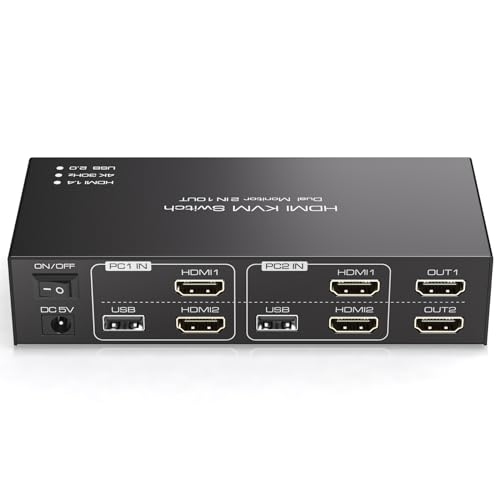 TJCXELE HDMI-KVM-Switch, 2 Monitore, 2 Computer, 4K30Hz, USB 2.0, KVM-Switcher für Dual-Computer, teilen Sie Dual-Monitor und 4 USB-Geräte, unterstützt erweitert/kopieren, mit 2 x USB-Kabel und TJCXELE HDMI-KVM-Switch, 2 Monitore, 2 Computer, 4K30Hz, USB 2.0, KVM-Switcher für Dual-Computer, teilen Sie Dual-Monitor und 4 USB-Geräte, unterstützt erweitert/kopieren, mit 2 x USB-Kabel und von TJCXELE
