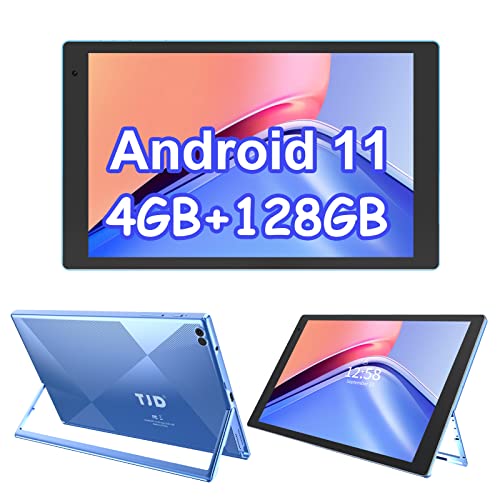 Android 11 Tablet 10,1 Zoll, Tablets mit Halterung 4GB RAM,128GB ROM(512GB Erweiterbarer Speicher), IPS FHD-Touchscreen(Blau), 8MP+2MP Kamera,Wi-Fi,Bluetooth, 6000mAh,Google GMS,2 Lautsprecher von TJD