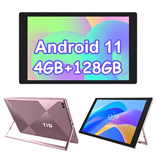 Android 11 Tablet 10,1 Zoll, Tablets mit Halterung 4GB RAM,128GB ROM(512GB Erweiterbarer Speicher), IPS FHD-Touchscreen, 8MP+2MP Kamera,Wi-Fi,Bluetooth,6000mAh,Google GMS,2 Lautsprecher(Rosa) von TJD