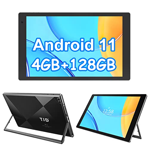 Android 11 Tablet 10,1 Zoll, Tablets mit Halterung 4GB RAM,128GB ROM(512GB Erweiterbarer Speicher),IPS FHD-Touchscreen, 8MP+2MP Kamera,Wi-Fi,Bluetooth,6000mAh,Google GMS,2 Lautsprecher(Schwarz) von TJD