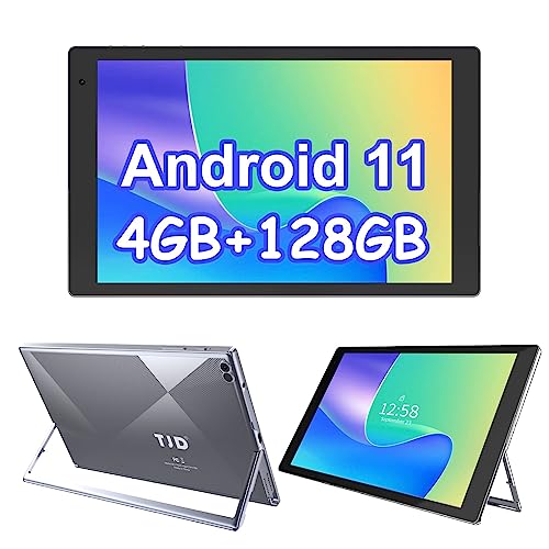 Android 11 Tablet 10,1 Zoll,Tablets mit Halterung,4GB RAM,128GB ROM,512GB Erweiterung,IPS FHD-Touchscreen,8MP+2MP Kamera,Wi-Fi,Bluetooth,6000mAh,Google GMS,2 Lautsprecher(Grau) von TJD