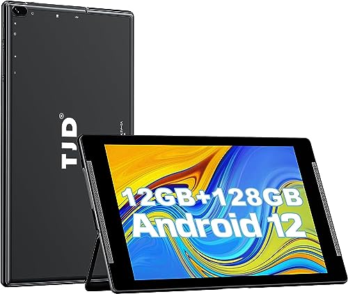 Android 12 Tablet 10,1 Zoll, 12GB RAM,128GB ROM(512GB Erweiterbarer Speicher), IPS Full FHD Touchscreen, 8MP+2MP Kameras,Wi-Fi,Bluetooth,6000mAh,Google GMS,2 Lautsprecher(Schwarz) von TJD