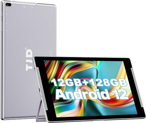 Android 12 Tablet 10,1 Zoll, 12GB RAM,128GB ROM(512GB Erweiterbarer Speicher),IPS Full FHD Touchscreen, 8MP+2MP Kameras,Wi-Fi,Bluetooth,6000mAh,Google GMS,2 Lautsprecher (Silber) von TJD