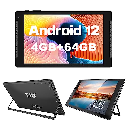 Android 12 Tablet 10 Zoll, Tablet mit Halter,64GB ROM(512GB Erweiterbarer Speicher), IPS Full-HD-Touchscreen, 8MP+2MP Kamera,2.4G/5G Wi-Fi,Bluetooth5.0,6000mAh,Google GMS,2 Lautsprecher(Schwarz) von TJD