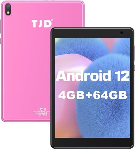 TJD Android 12 Tablet 7,5 Zoll, 4GB RAM+64GB ROM+512GB MicroSD, IPS Full-HD-Touchscreen, 8MP+2MP Kamera, Wi-Fi| Bluetooth| 4000mAh| Google GMS| 2 Lautsprecher (Rosa) von TJD