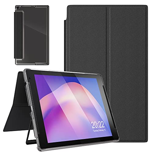 Tablet Hülle für TJD M1011QU Tablet, 10.1 Zoll, Premium PU, Hard Back Shell Protective Smart Cover (Schwarz) von TJD