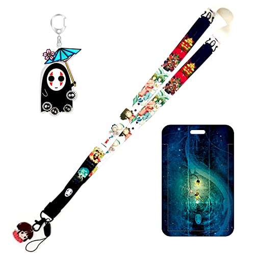 TJIUSI Niedliches Anime-Schlüsselband für Schlüssel mit Ausweishalter, Kawaii-Schlüsselanhänger, Anime, niedlicher Chihiro-Kartenhalter und kein Gesichts-Symbol, Teenager, Geschenke von TJIUSI