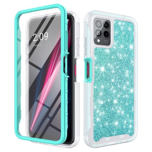 TJS Kompatibel mit T-Mobile Revvl 6X Pro 5G Hülle, Revvl 6 Pro 5G Hülle, mit [Eingebautem Displayschutz], Ganzkörper-Drop-Protector-Abdeckung, Glitzer, Bling, süßes Mädchen Frauen Design, von TJS