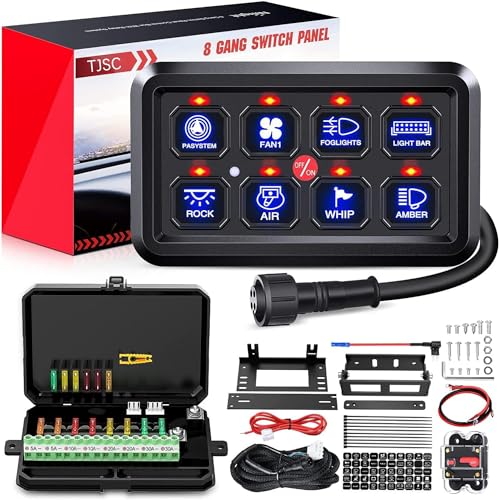 TJSC 8 Speed Switch Panel Kit, Schalter box Ein/Aus, LED-Auto-Touch-Schalttafel, elektronisches Relaissystem mit Etikettenaufklebern, kompatibel mit Auto, ATV, UTV, Boots-LKW, RGB sieben Farben von TJSC