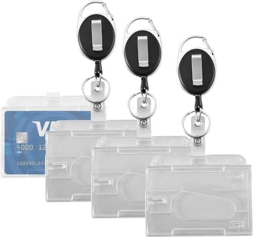 4x Ausweishalter mit einziehbarer Ausweisjojo - ausziehbar Schlüsselanhänger aus Hartplastik - Ausweishülle - Kartenhalter/Zugangskarten mit Clip aus Hartplastik - Card Badge Holder von TK Gruppe Timo Klingler