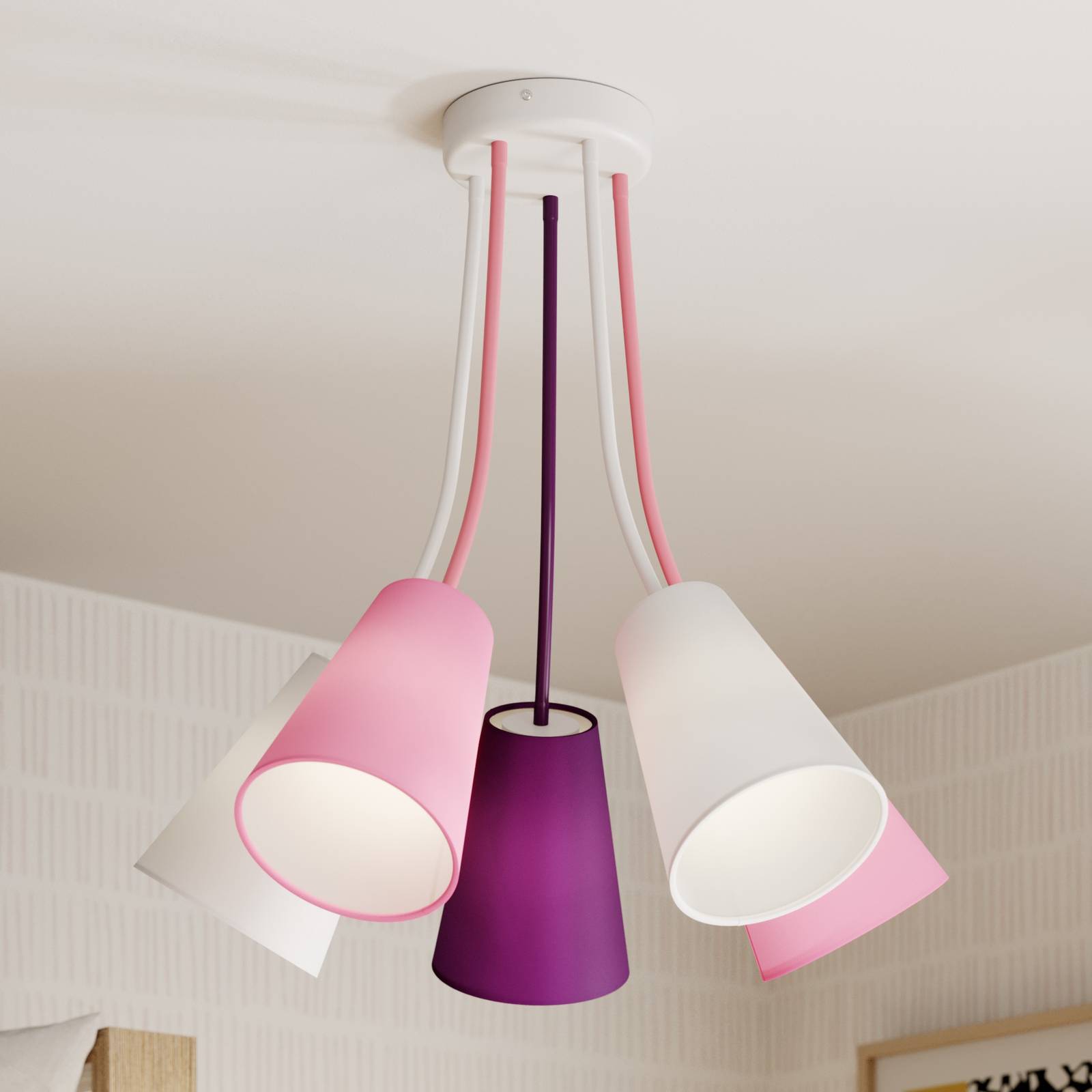 Deckenlampe Wire Kids 5-flammig, weiß/pink/violett von TK Lighting