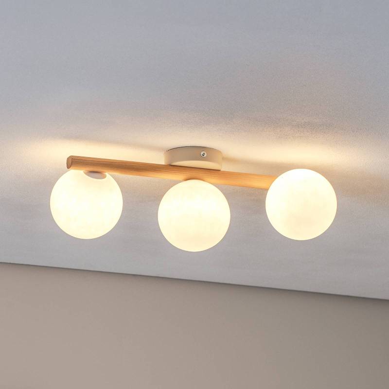 Deckenleuchte Estera, Opalglas, Holz, dreiflammig von TK Lighting