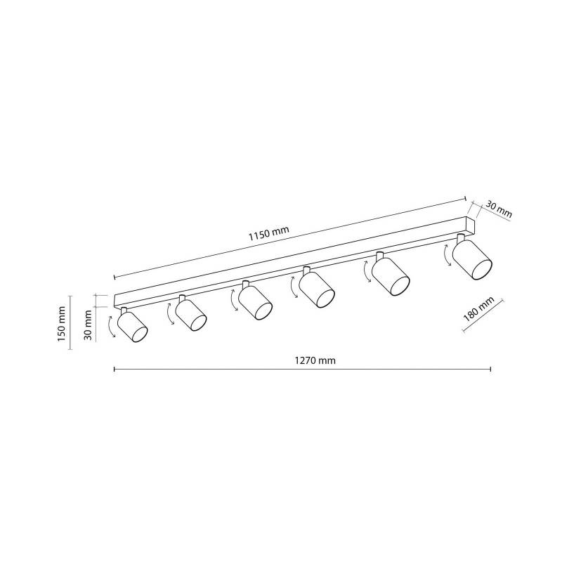 Deckenstrahler Top, schwarz, 127 cm, 6-flg., Metall, GU10 von TK Lighting