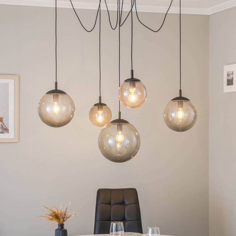 Hängelampe Esme, Glas, grafit-transparent, 5-flg., dezentral von TK Lighting
