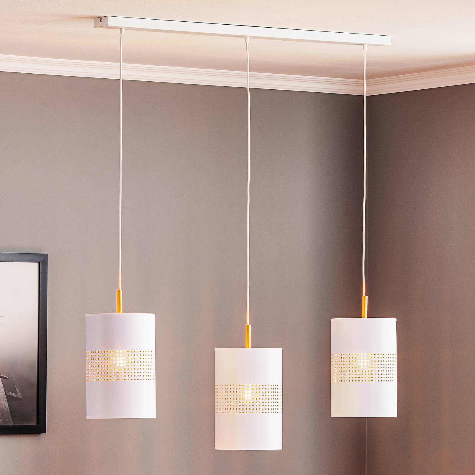 Hängeleuchte Bogart, dreiflammig, weiß/gold Hängeleuchte Bogart, dreiflammig, weiß/gold von TK Lighting