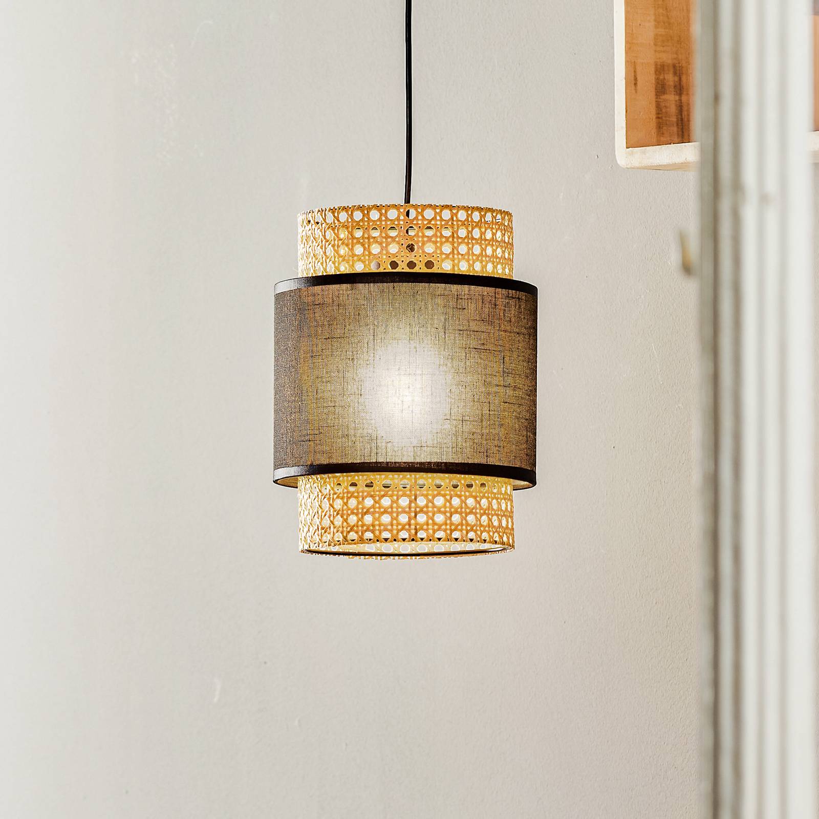 Hängeleuchte Boho, schwarz/Rattan Ø 20 cm von TK Lighting