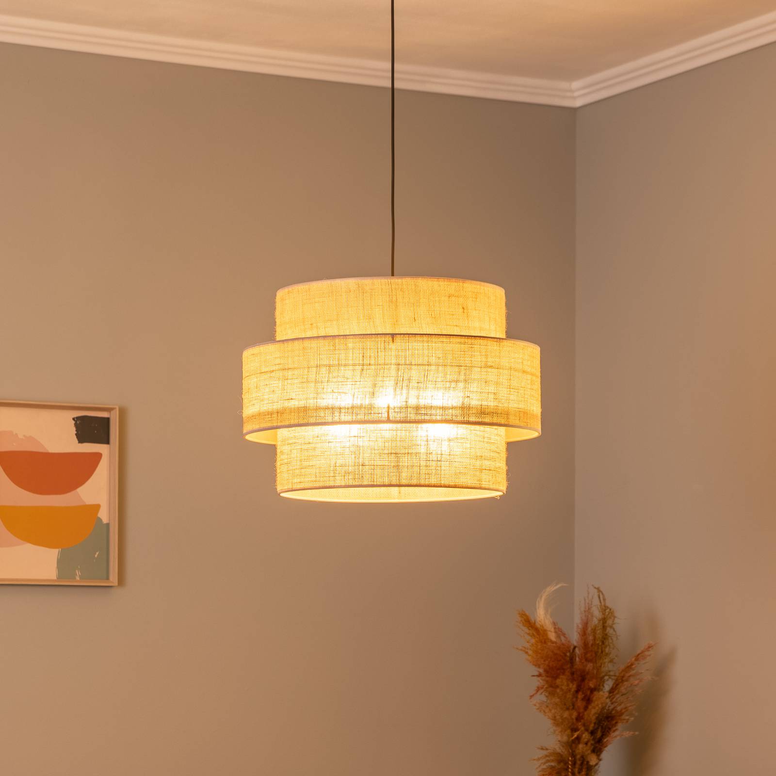 Hängeleuchte Calisto, Jute, naturbraun, 3-flammig, Ø 50 cm von TK Lighting