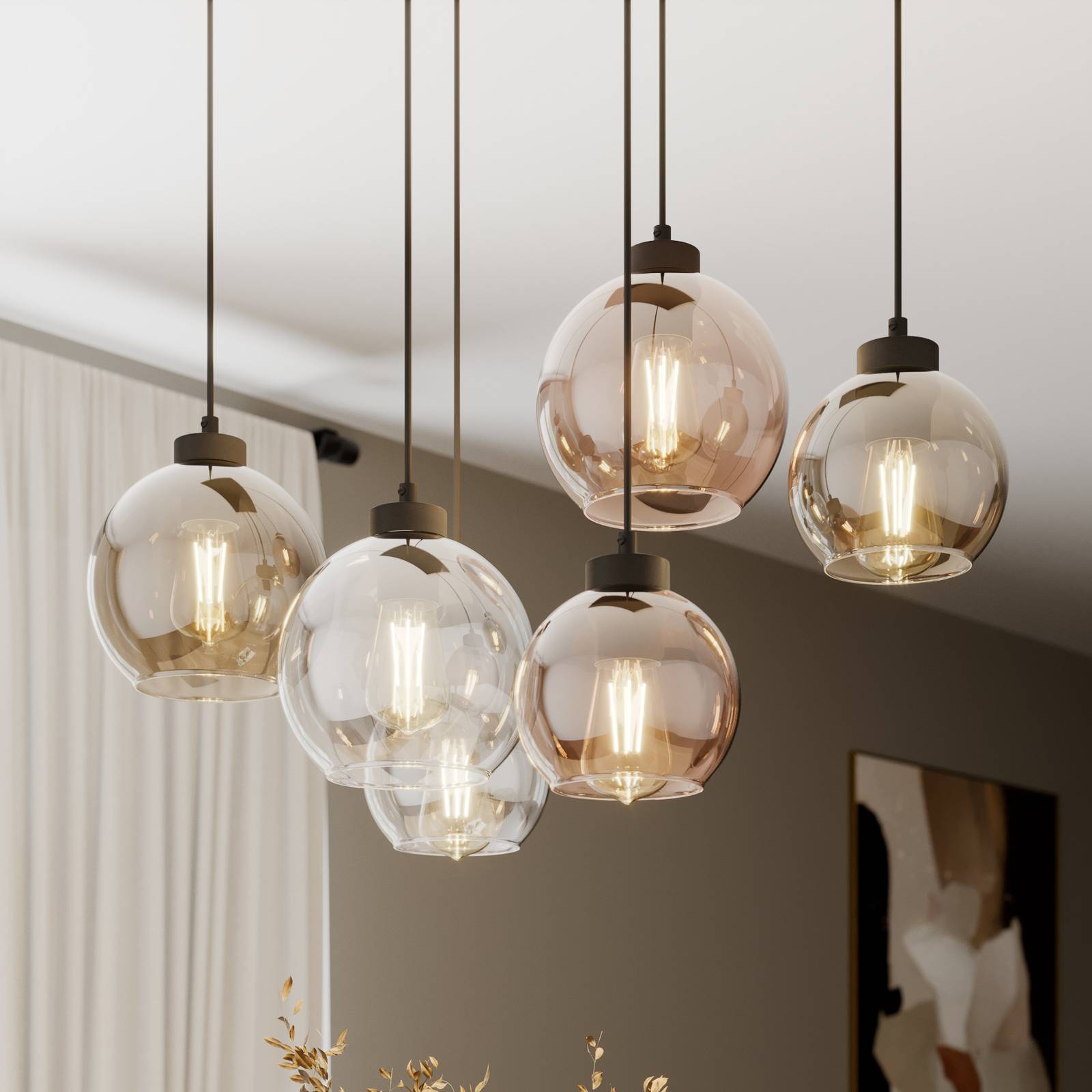 Hängeleuchte Cubus, 6-flammig, klar/honig/braun, Glas, E27 von TK Lighting