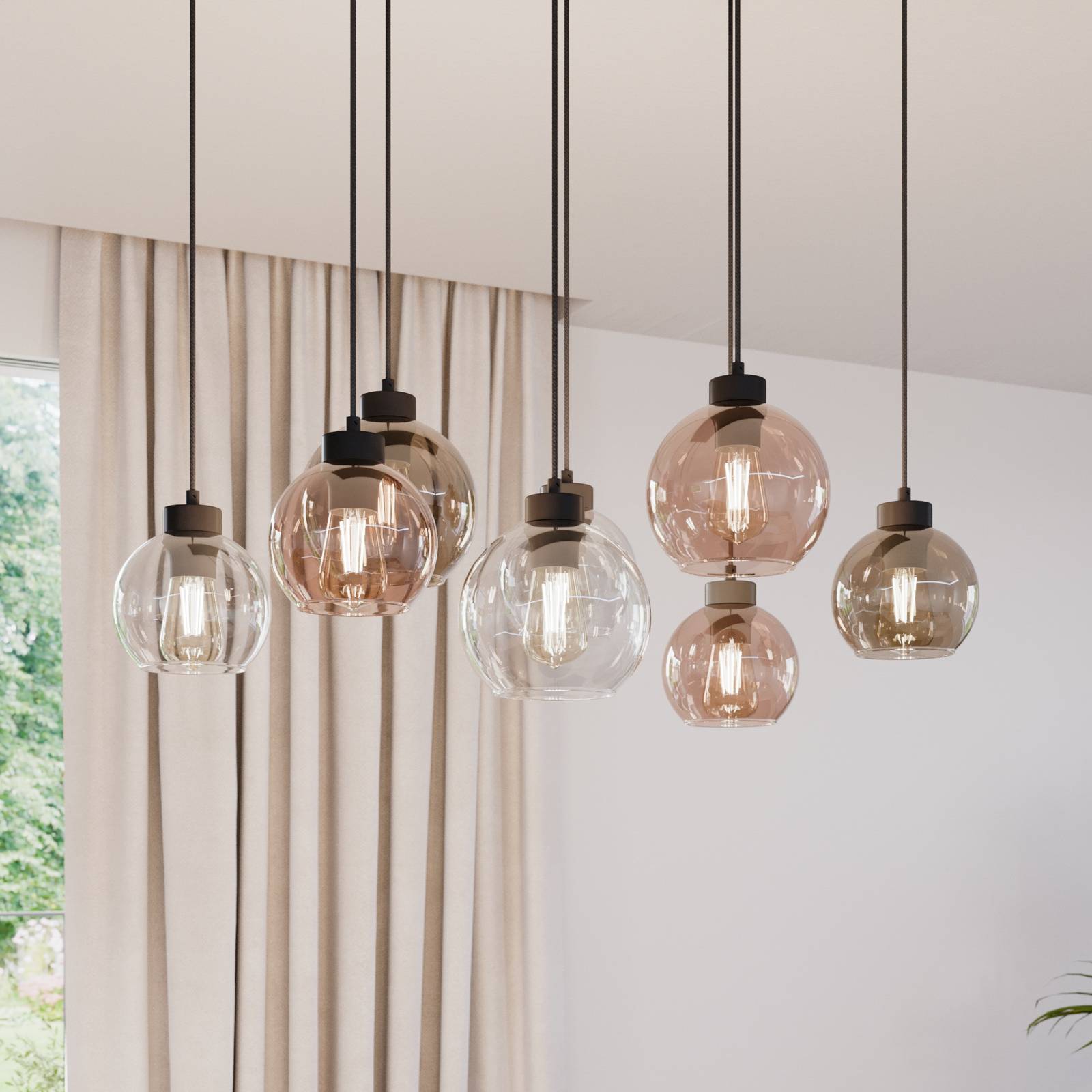 Hängeleuchte Cubus, 85 cm, 8-flammig, klar/honig/braun, Glas Hängeleuchte Cubus, 85 cm, 8-flammig, klar/honig/braun, Glas von TK Lighting