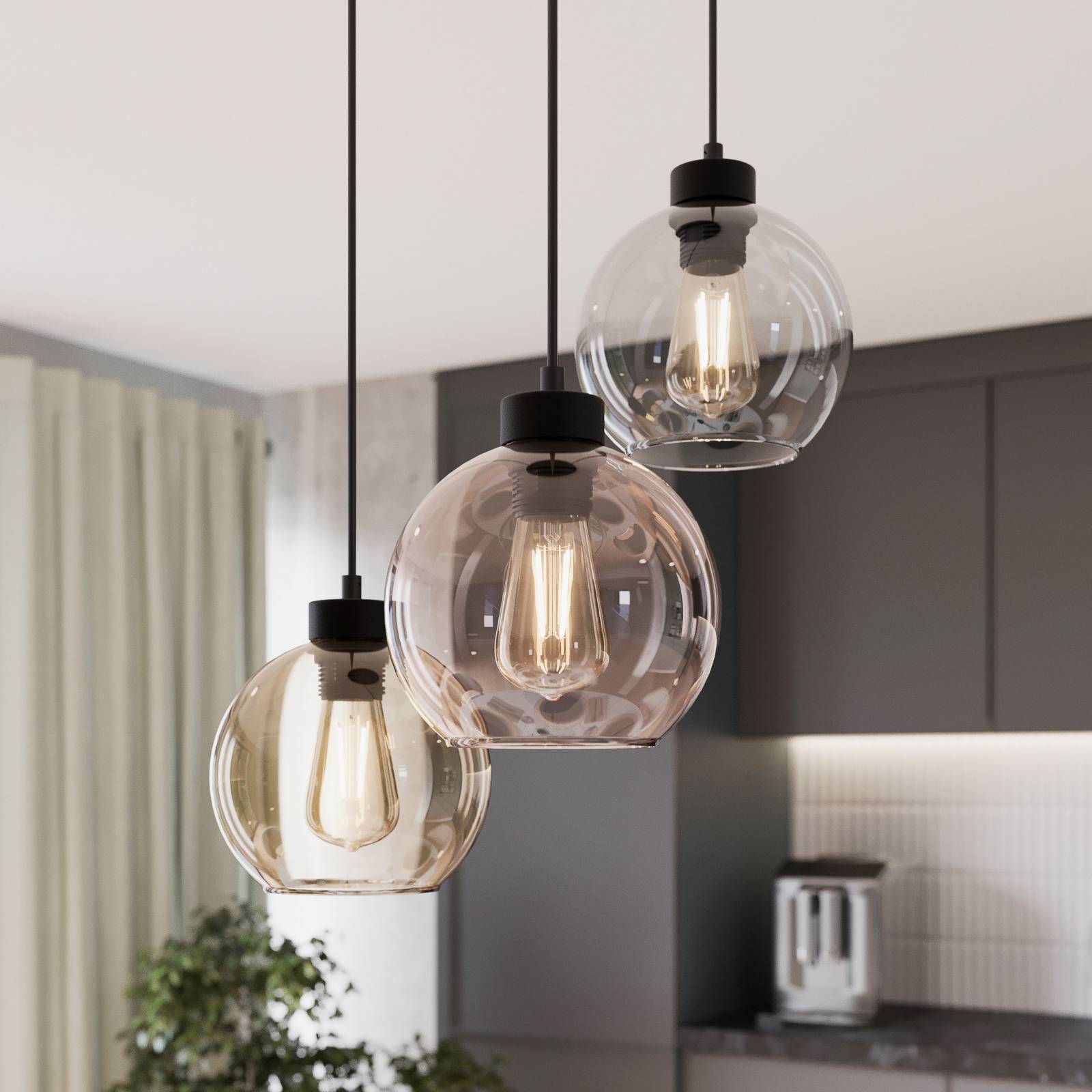 Hängeleuchte Cubus, Ø 50 cm, 3-flg., klar/honig braun, Glas Hängeleuchte Cubus, Ø 50 cm, 3-flg., klar/honig braun, Glas von TK Lighting
