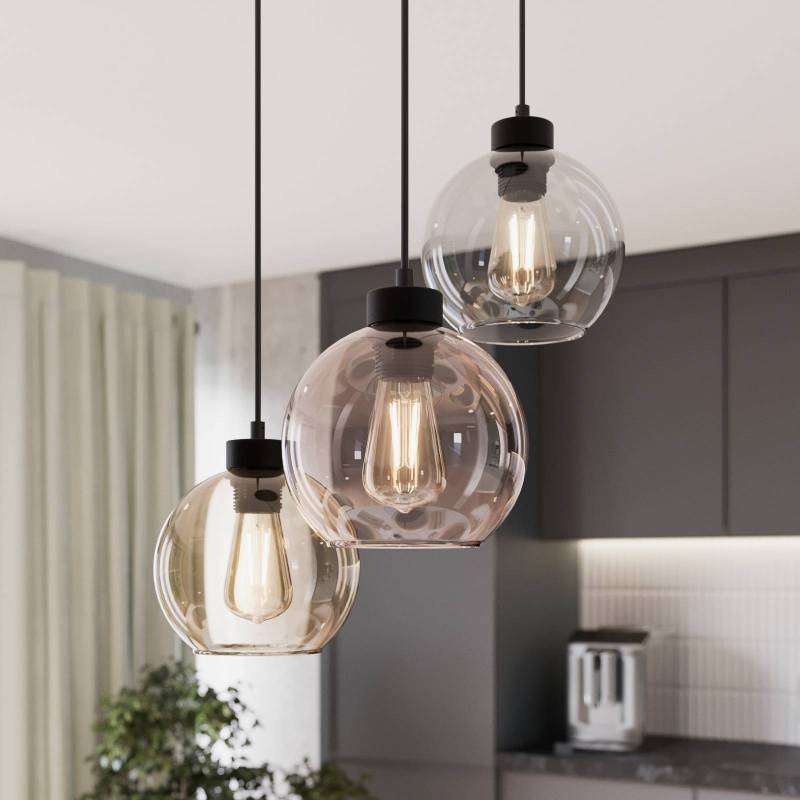 Hängeleuchte Cubus, Ø 50 cm, 3-flg., klar/honig braun, Glas von TK Lighting