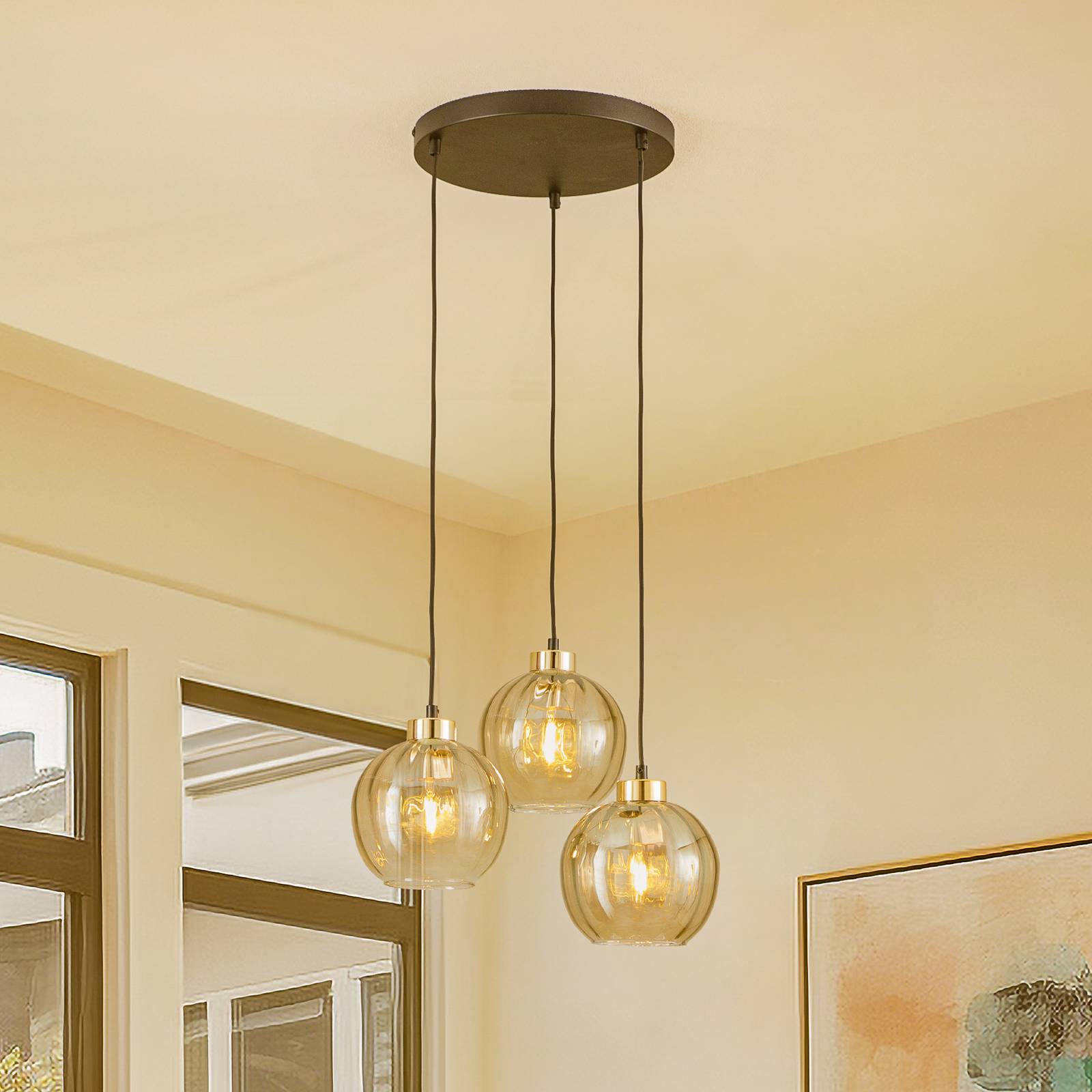 Hängeleuchte Devi, amber, dreiflammig, Rondell Hängeleuchte Devi, amber, dreiflammig, Rondell von TK Lighting