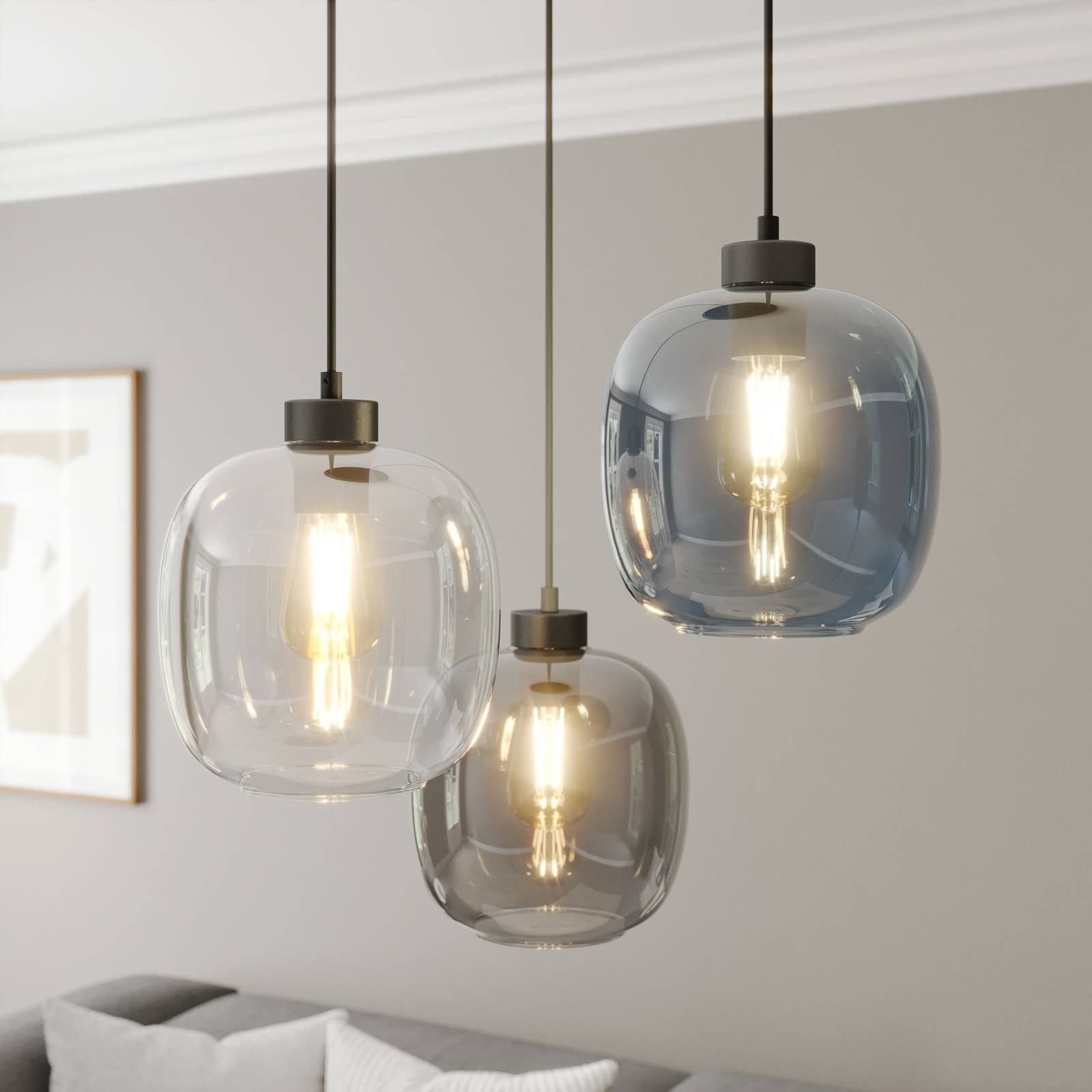 Hängeleuchte Elio, Glas, blau/klar/grau, Ø 52 cm, 3-flammig Hängeleuchte Elio, Glas, blau/klar/grau, Ø 52 cm, 3-flammig von TK Lighting