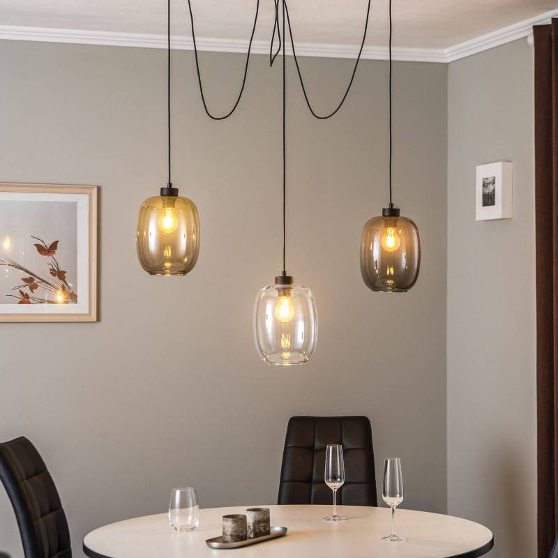 Hängeleuchte Elio, Glas, braun/klar/grau, 3-flg., dezentral von TK Lighting
