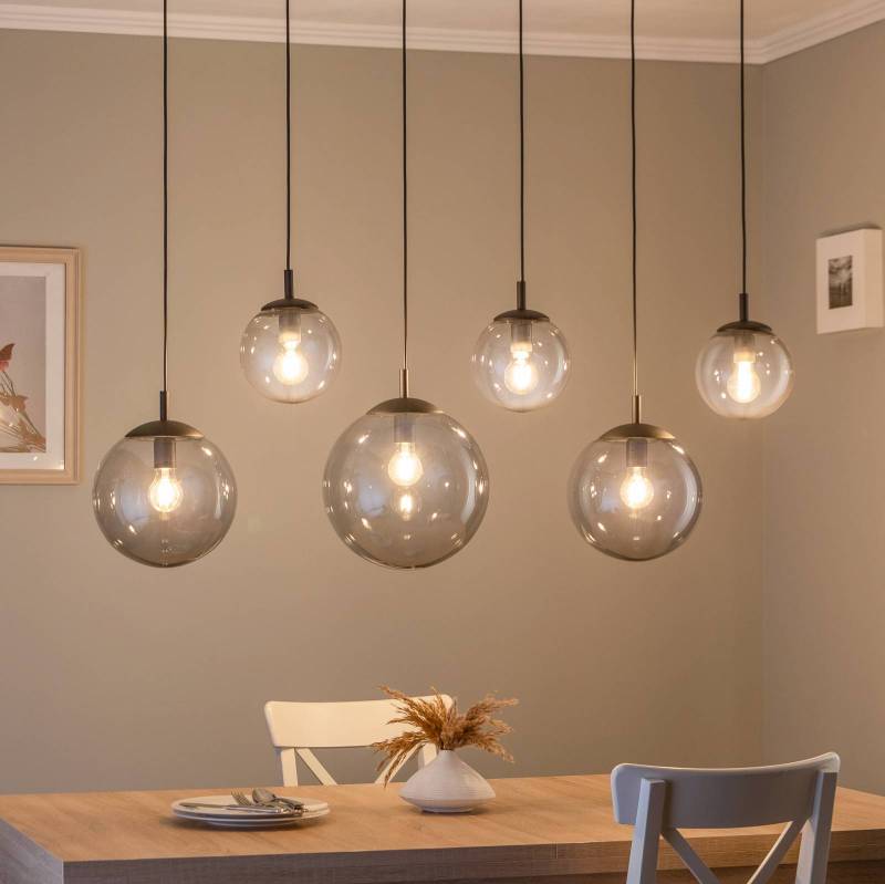 Hängeleuchte Esme, Glas, grafit-transparent, 6-flg., linear von TK Lighting