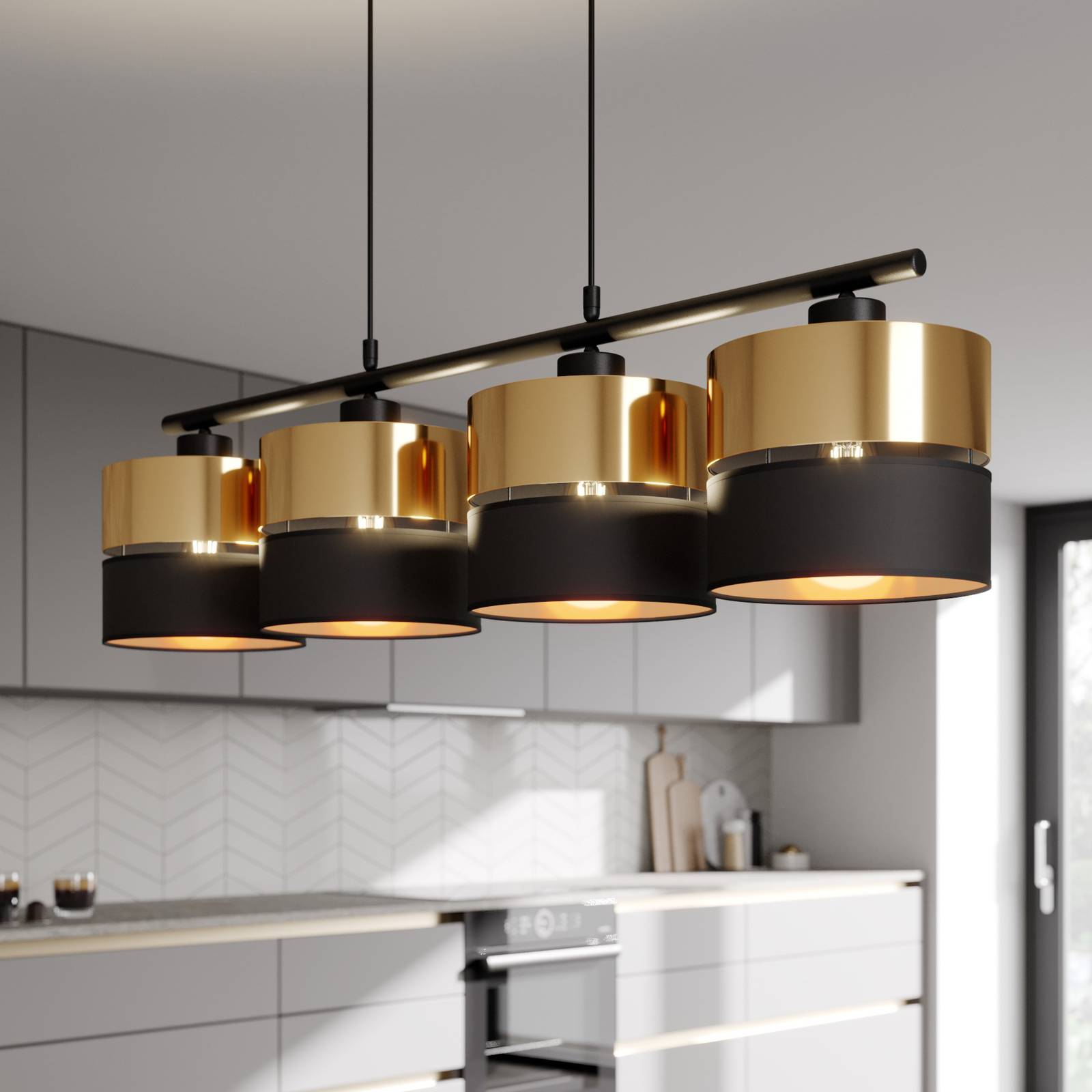 Hängeleuchte Hilton, schwarz/gold, vierflammig Hängeleuchte Hilton, schwarz/gold, vierflammig von TK Lighting