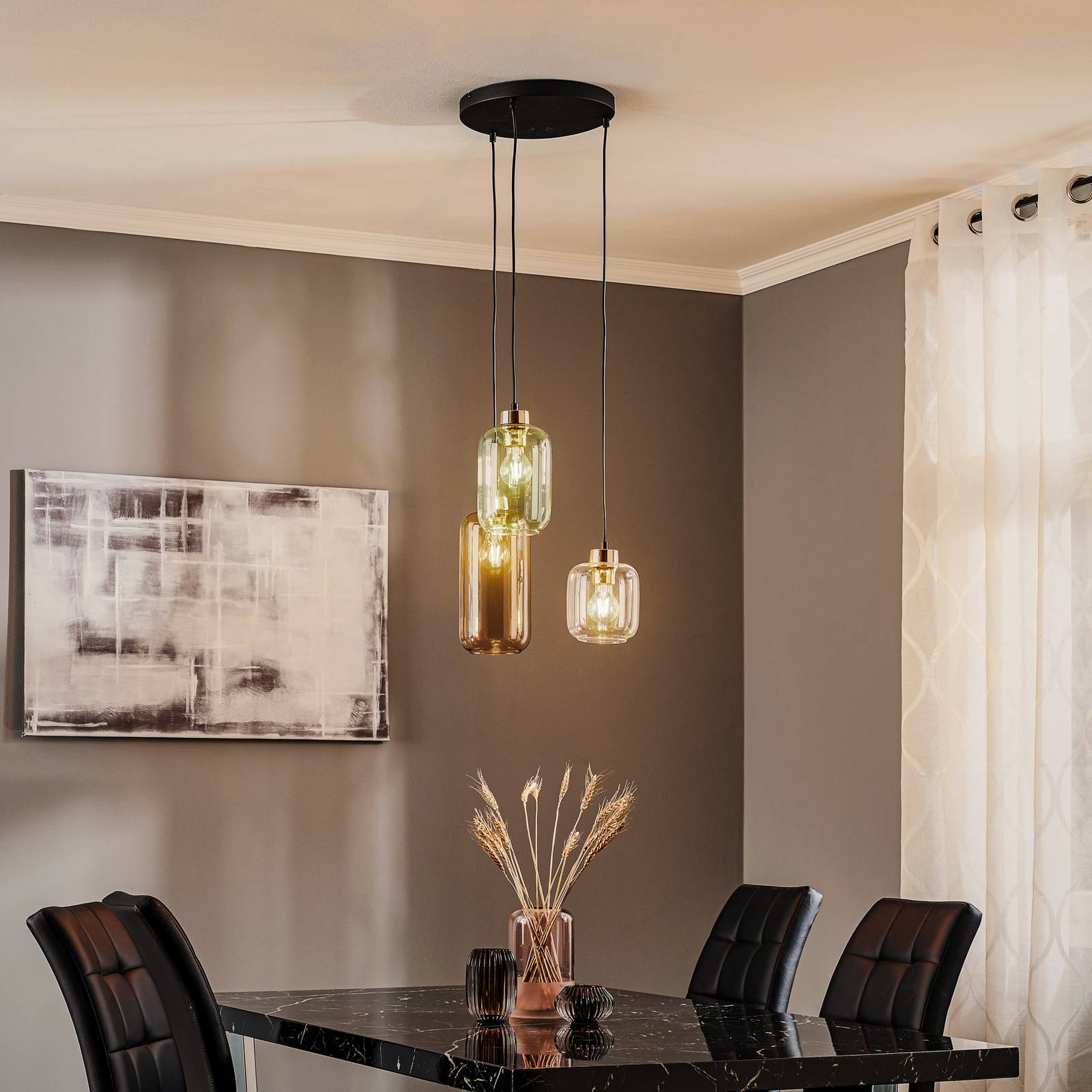 Hängeleuchte Marco Green, 3-flg. klar/grün/braun Hängeleuchte Marco Green, 3-flg. klar/grün/braun von TK Lighting
