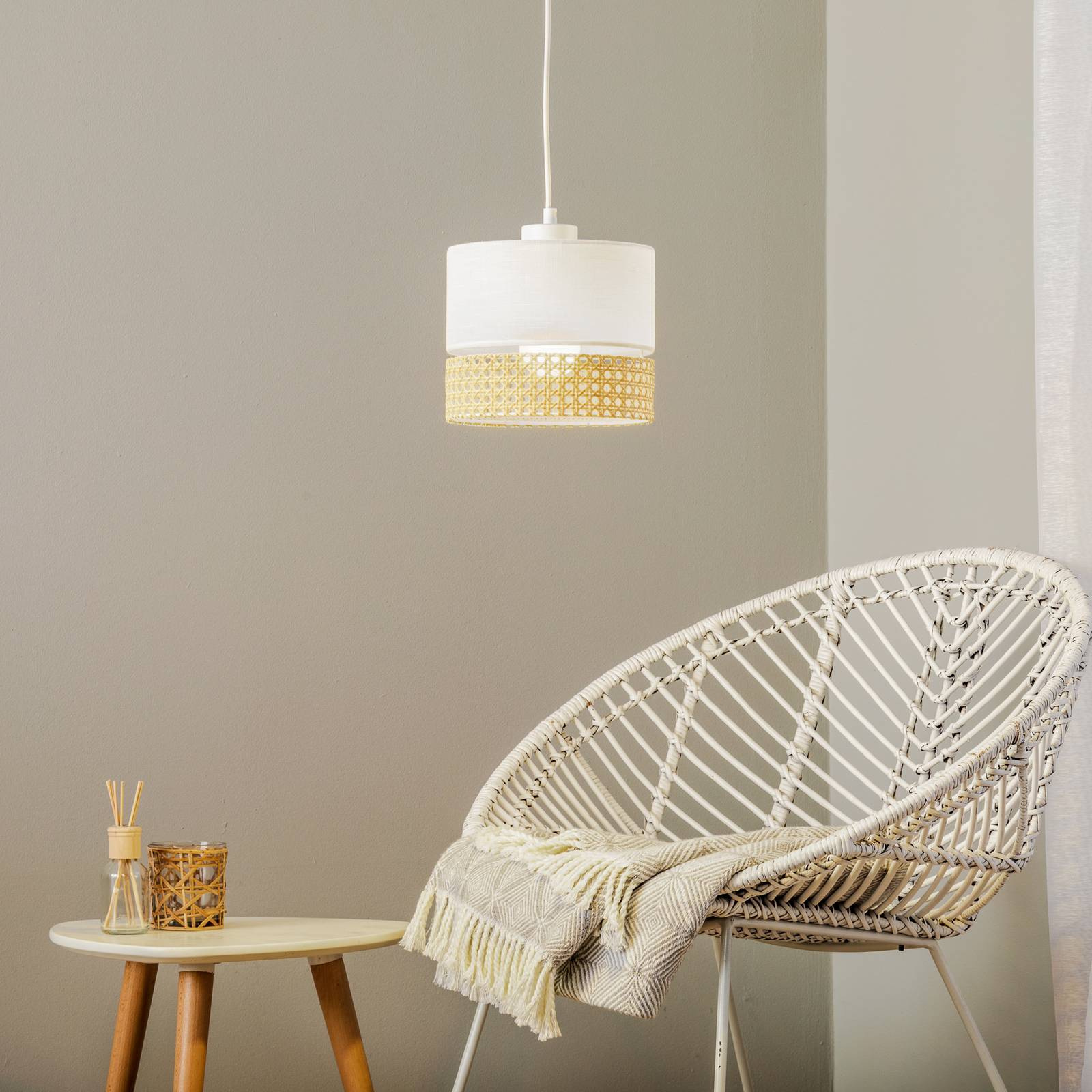 Hängeleuchte Paglia weiß/Rattan einflammig Ø 20 cm von TK Lighting