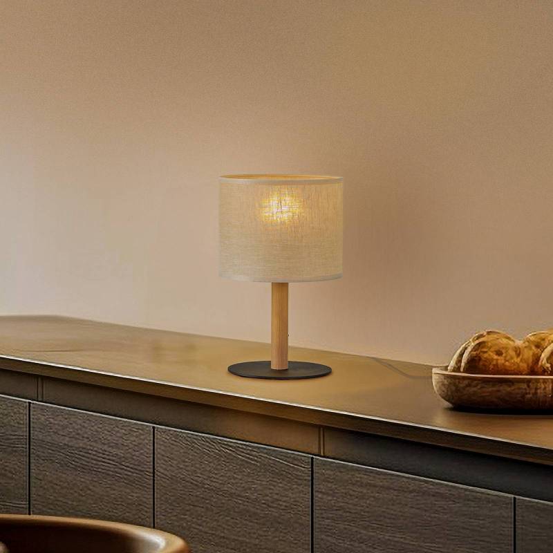 Tischleuchte Deva Nature, Textil, Holz von TK Lighting